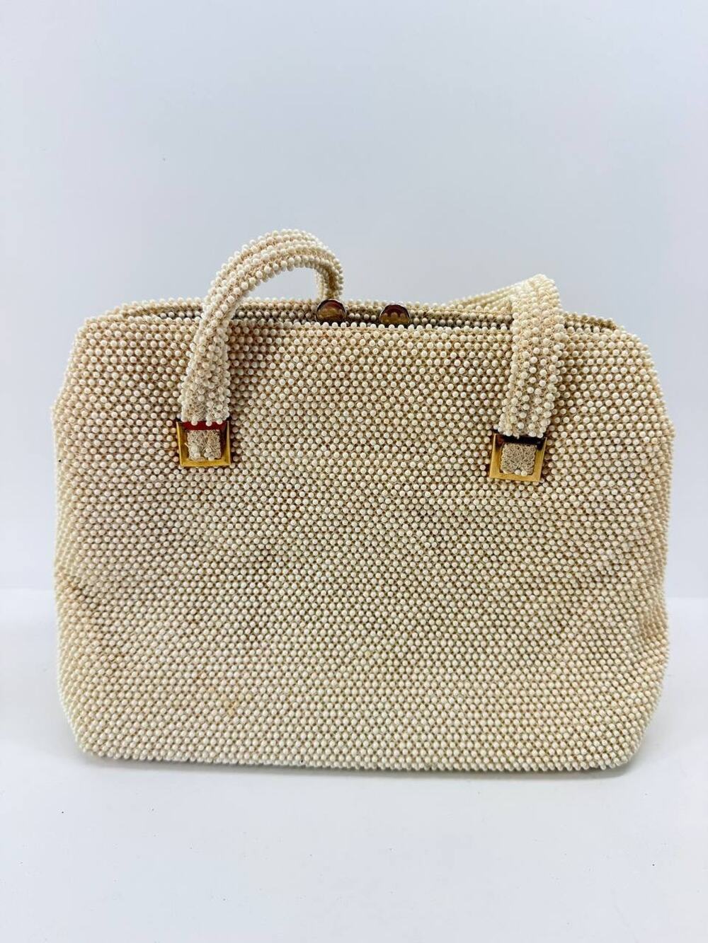 Vintage Lumured Petite-Bead Ivory Pearl Beaded Handbag Made in USA